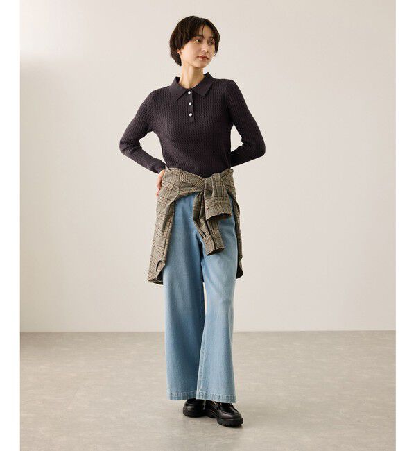 Rope&rsquo;Picnic「ポロカラーミニケーブルニット/イージーケア」|ニット・セーター|