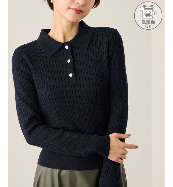 Rope&rsquo;Picnic「ポロカラーミニケーブルニット/イージーケア」|ニット・セーター|ネイビー(40)
