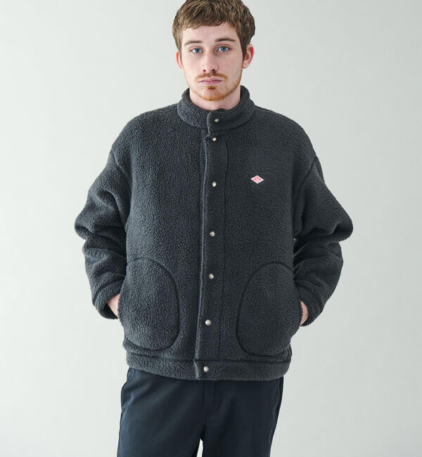 DANTON「DANTON | ダブルフェイスボア スタンドカラージャケット MEN」|ブルゾン・スタジャン|BLACK