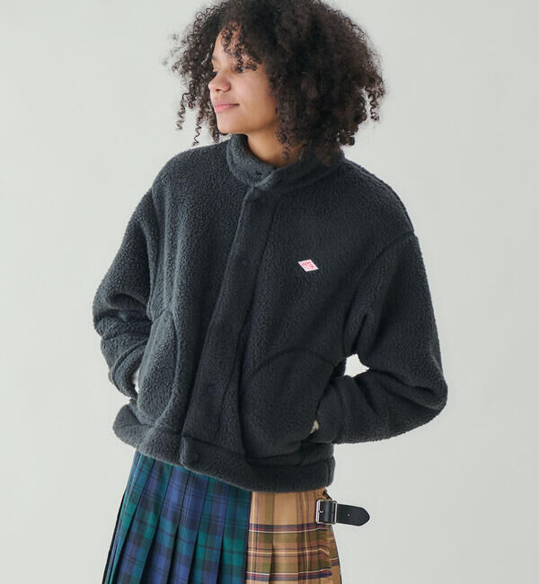 DANTON「DANTON | ダブルフェイスボア スタンドカラージャケット WOMEN」|ブルゾン・スタジャン|BLACK