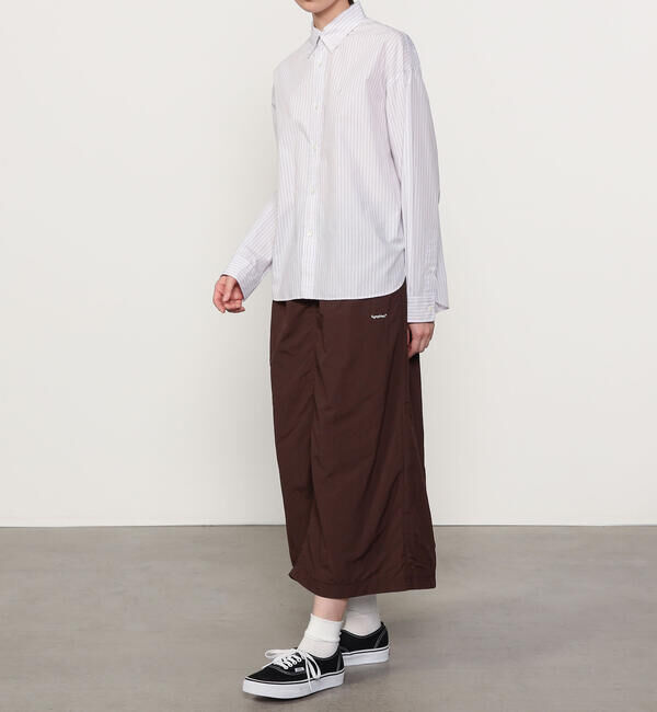 GYMPHLEX「Gymphlex | コットンストライプ ショートボタンダウン長袖シャツ PINK WOMEN」|シャツ・ブラウス|