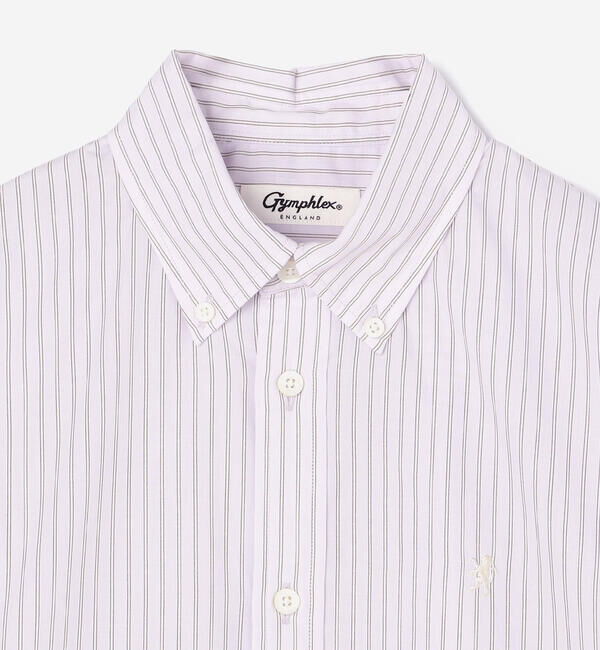 GYMPHLEX「Gymphlex | コットンストライプ ショートボタンダウン長袖シャツ PINK WOMEN」|シャツ・ブラウス|
