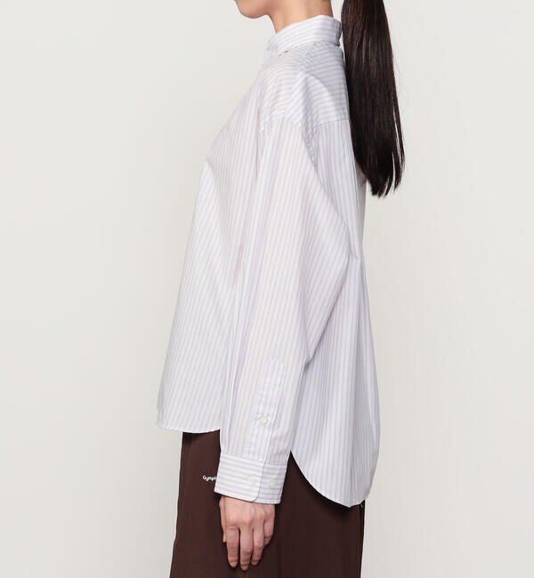 GYMPHLEX「Gymphlex | コットンストライプ ショートボタンダウン長袖シャツ PINK WOMEN」|シャツ・ブラウス|