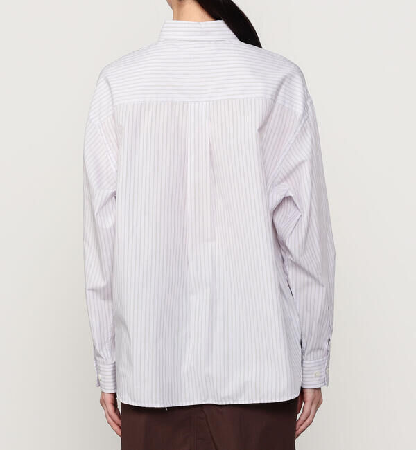 GYMPHLEX「Gymphlex | コットンストライプ ショートボタンダウン長袖シャツ PINK WOMEN」|シャツ・ブラウス|