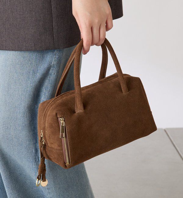  「【500mlペットボトル収納可/牛革】レザーチャームボストンバッグ/スエード」|ボストンバッグ|