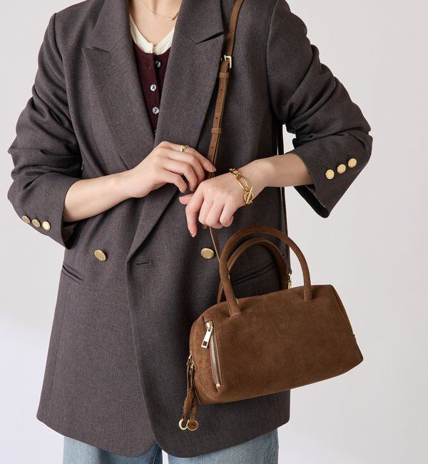  「【500mlペットボトル収納可/牛革】レザーチャームボストンバッグ/スエード」|ボストンバッグ|