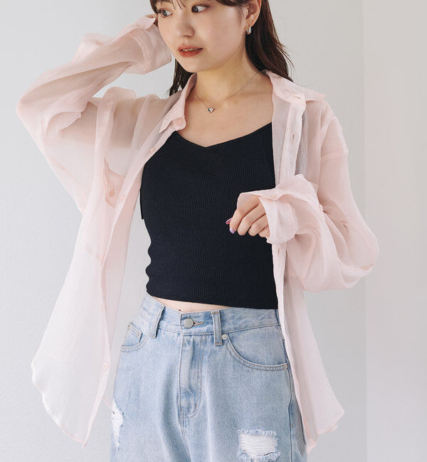  「【S.Lサイズ】オーガンジークレープシャツ」|シャツ・ブラウス|ピンク