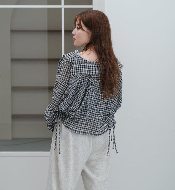  「【新色追加/S.Mサイズ展開】チェックギャザーシャツ」|シャツ・ブラウス|