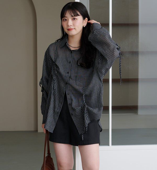  「【新色追加/S.Mサイズ展開】チェックギャザーシャツ」|シャツ・ブラウス|