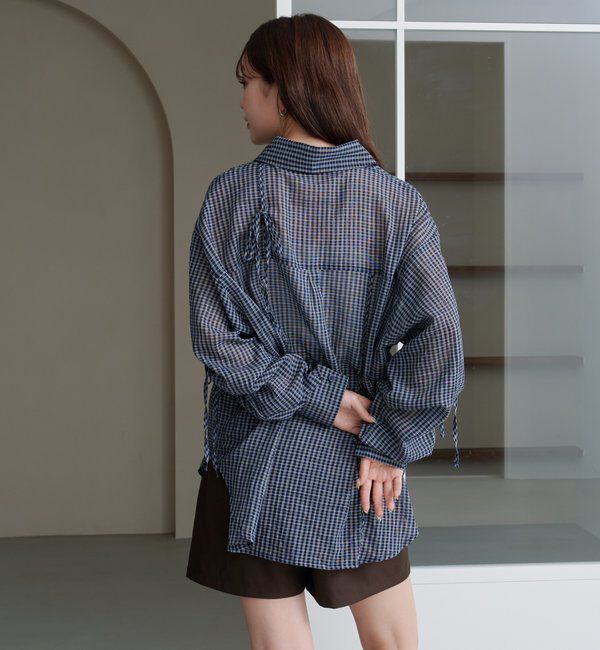  「【新色追加/S.Mサイズ展開】チェックギャザーシャツ」|シャツ・ブラウス|