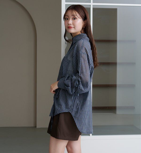  「【新色追加/S.Mサイズ展開】チェックギャザーシャツ」|シャツ・ブラウス|