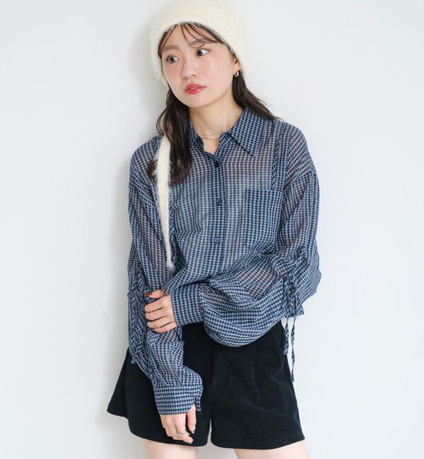  「【新色追加/S.Mサイズ展開】チェックギャザーシャツ」|シャツ・ブラウス|