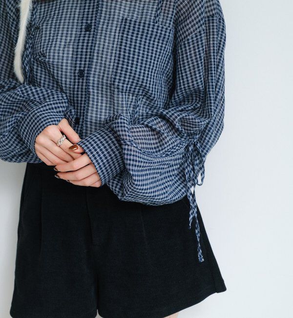  「【新色追加/S.Mサイズ展開】チェックギャザーシャツ」|シャツ・ブラウス|
