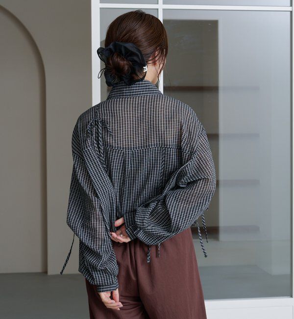  「【新色追加/S.Mサイズ展開】チェックギャザーシャツ」|シャツ・ブラウス|