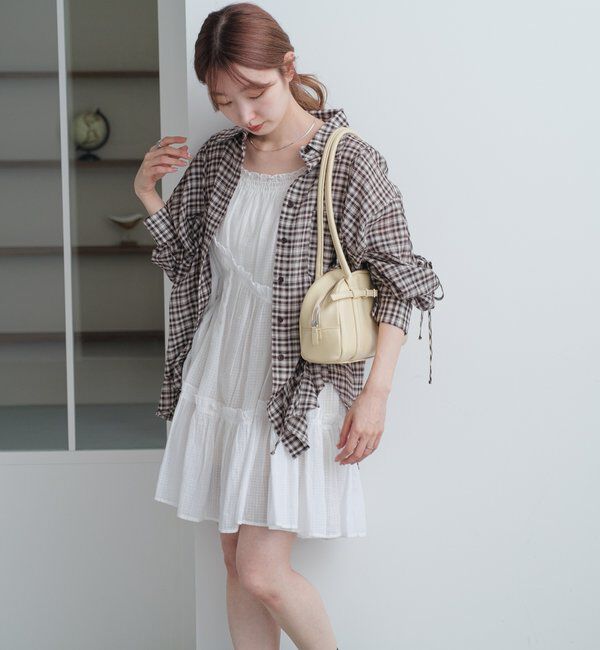  「【新色追加/S.Mサイズ展開】チェックギャザーシャツ」|シャツ・ブラウス|