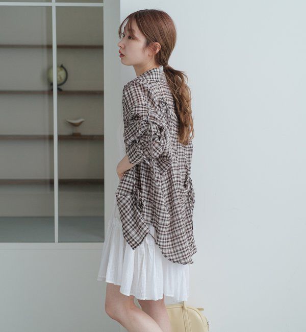  「【新色追加/S.Mサイズ展開】チェックギャザーシャツ」|シャツ・ブラウス|