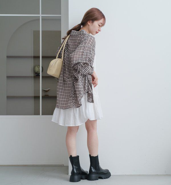  「【新色追加/S.Mサイズ展開】チェックギャザーシャツ」|シャツ・ブラウス|