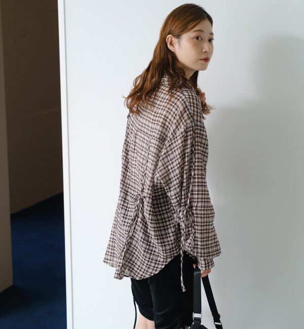  「【新色追加/S.Mサイズ展開】チェックギャザーシャツ」|シャツ・ブラウス|
