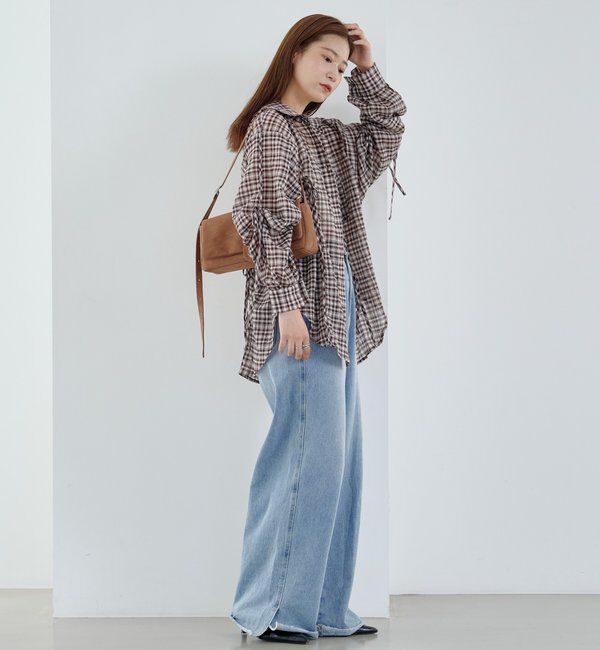  「【新色追加/S.Mサイズ展開】チェックギャザーシャツ」|シャツ・ブラウス|