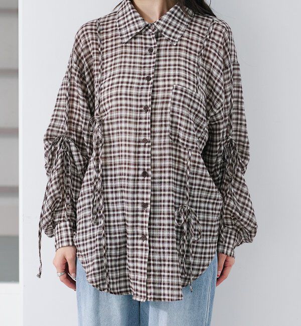  「【新色追加/S.Mサイズ展開】チェックギャザーシャツ」|シャツ・ブラウス|