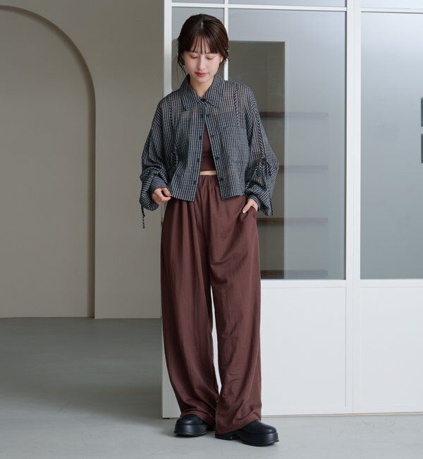  「【新色追加/S.Mサイズ展開】チェックギャザーシャツ」|シャツ・ブラウス|