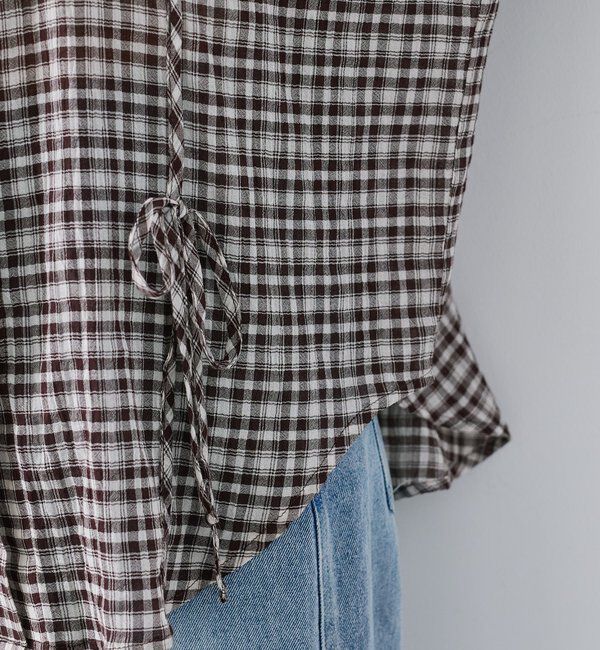  「【新色追加/S.Mサイズ展開】チェックギャザーシャツ」|シャツ・ブラウス|