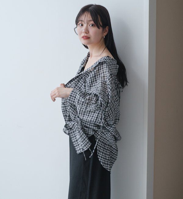  「【新色追加/S.Mサイズ展開】チェックギャザーシャツ」|シャツ・ブラウス|