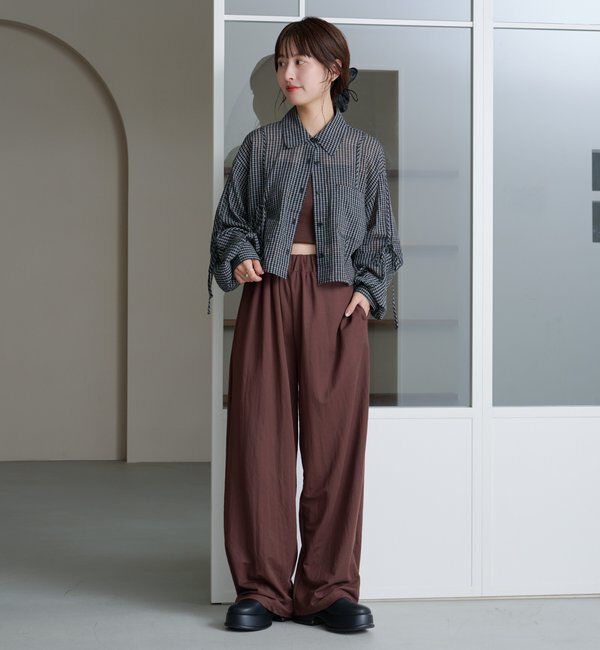  「【新色追加/S.Mサイズ展開】チェックギャザーシャツ」|シャツ・ブラウス|