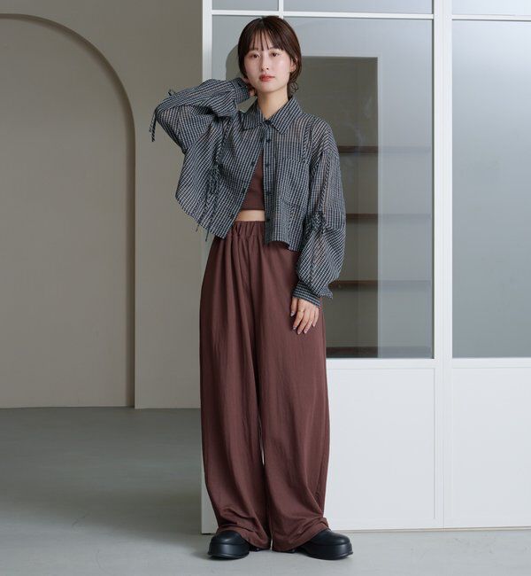  「【新色追加/S.Mサイズ展開】チェックギャザーシャツ」|シャツ・ブラウス|