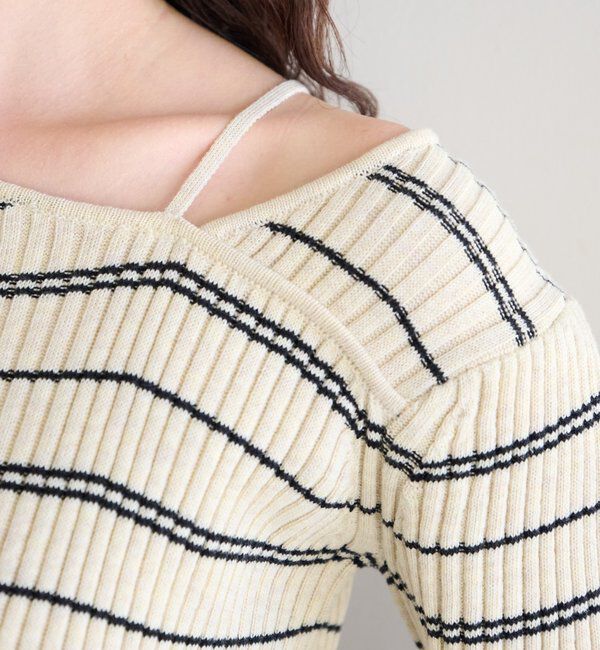  「【ボーダー＆無地】フレアスリーブリブニット」|ニット・セーター|