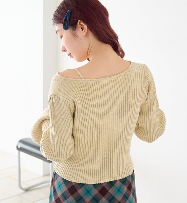  「【ボーダー＆無地】フレアスリーブリブニット」|ニット・セーター|