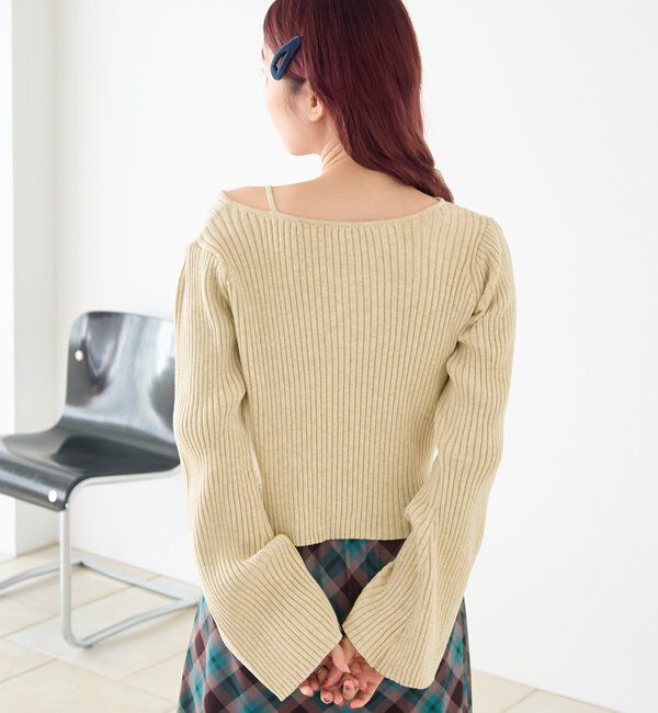  「【ボーダー＆無地】フレアスリーブリブニット」|ニット・セーター|