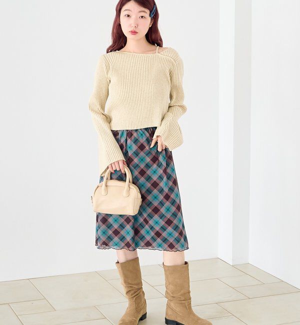  「【ボーダー＆無地】フレアスリーブリブニット」|ニット・セーター|