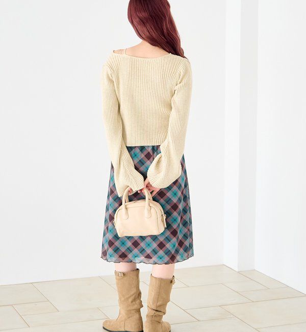  「【ボーダー＆無地】フレアスリーブリブニット」|ニット・セーター|