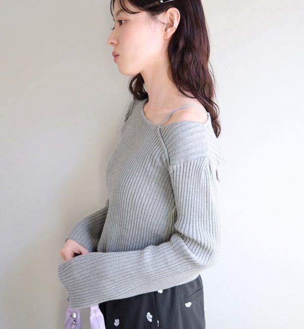  「【ボーダー＆無地】フレアスリーブリブニット」|ニット・セーター|