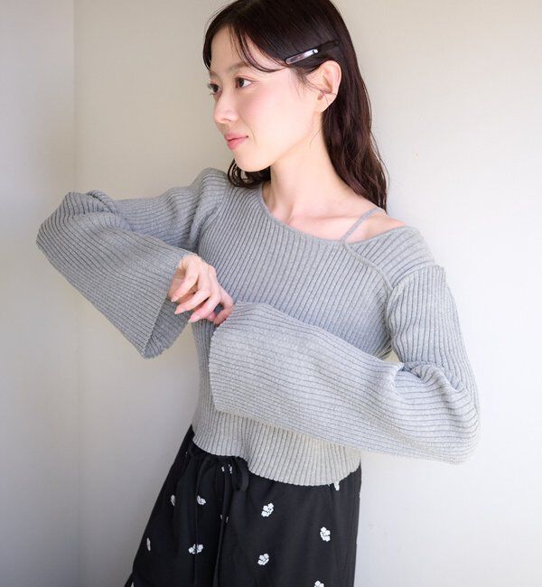  「【ボーダー＆無地】フレアスリーブリブニット」|ニット・セーター|
