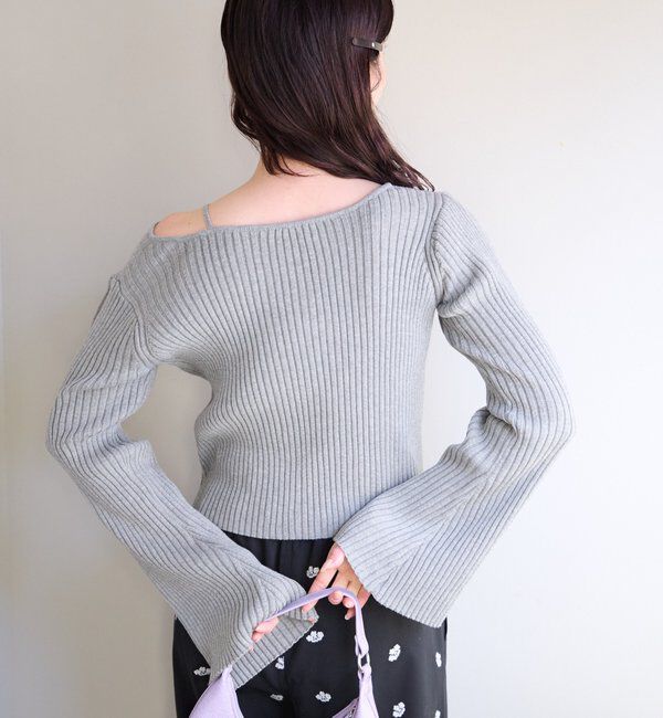  「【ボーダー＆無地】フレアスリーブリブニット」|ニット・セーター|