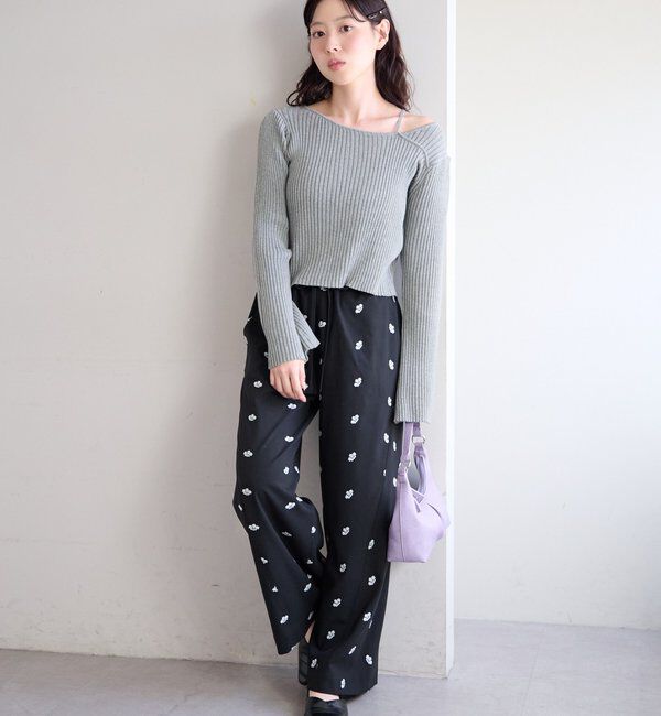  「【ボーダー＆無地】フレアスリーブリブニット」|ニット・セーター|