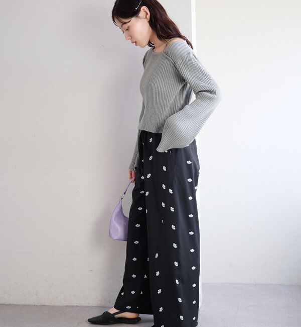  「【ボーダー＆無地】フレアスリーブリブニット」|ニット・セーター|