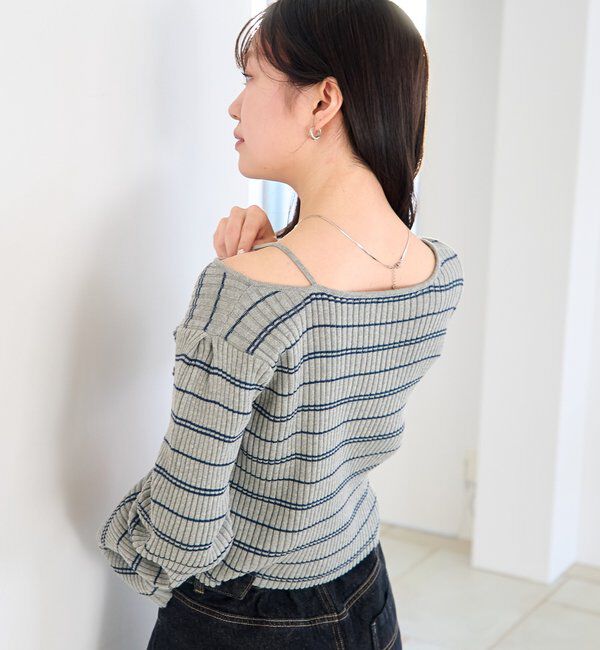  「【ボーダー＆無地】フレアスリーブリブニット」|ニット・セーター|