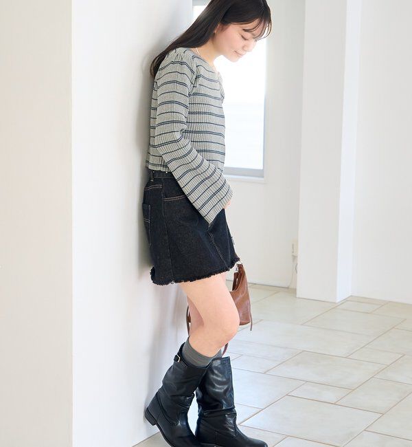  「【ボーダー＆無地】フレアスリーブリブニット」|ニット・セーター|