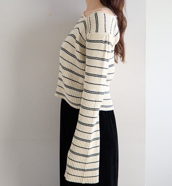  「【ボーダー＆無地】フレアスリーブリブニット」|ニット・セーター|