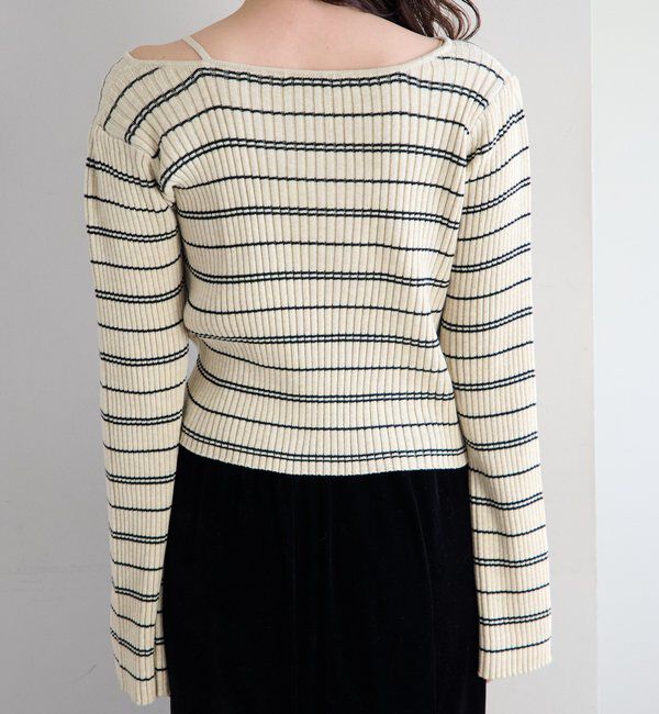  「【ボーダー＆無地】フレアスリーブリブニット」|ニット・セーター|