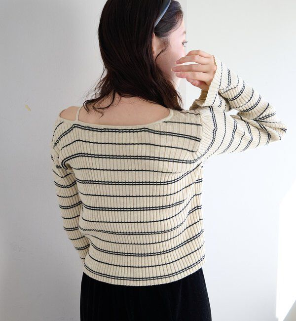  「【ボーダー＆無地】フレアスリーブリブニット」|ニット・セーター|