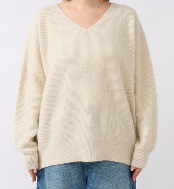  「【抜け感シルエット】ヘアリーウール片畦Vネックニット」|ニット・セーター|