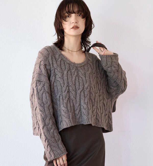  「【大人のこなれ感を演出】フリンジネックケーブルニット」|ニット・セーター|