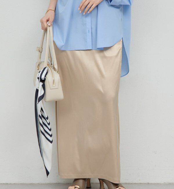  「【ルミネ限定カラー】【手洗い可能】ストレッチサテンタイトスカート」|スカート|ベージュ