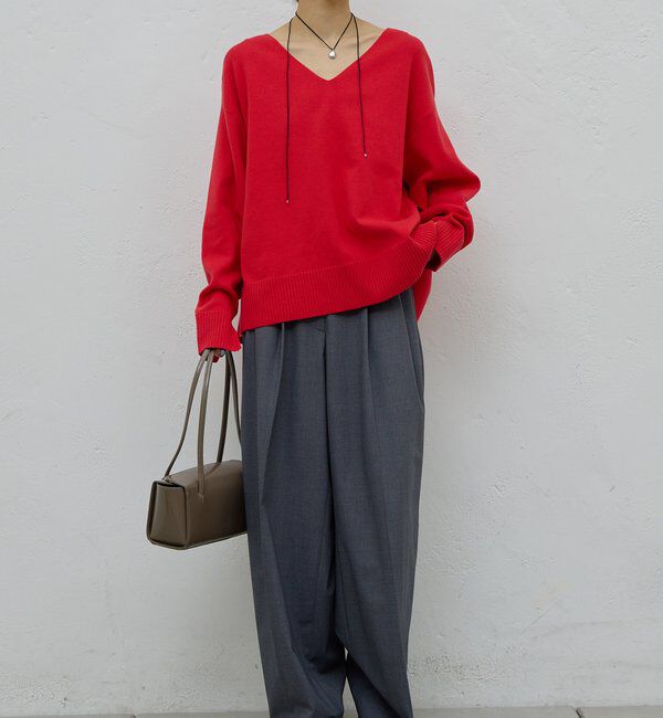  「【CHIKAコラボ】【着やせ&times;時短おしゃれ】タイ付き総針Vネックニット」|ニット・セーター|