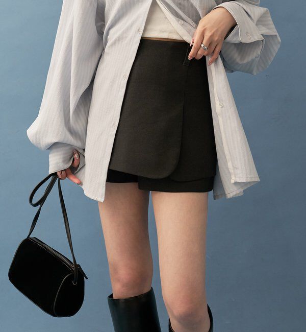  「ラップレイヤードミニスカパン	」|チノ|チャコールグレー