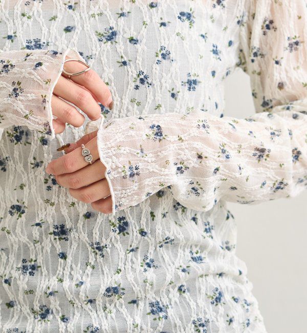  「レース花柄シアーロンT」|Tシャツ・カットソー|